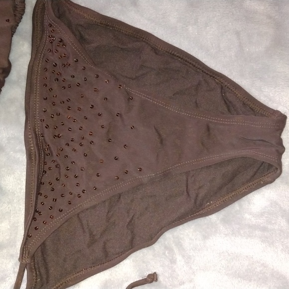 H&M women's brown beaded bikini top and bottom size 8 swimwear New - Picture 3 of 13